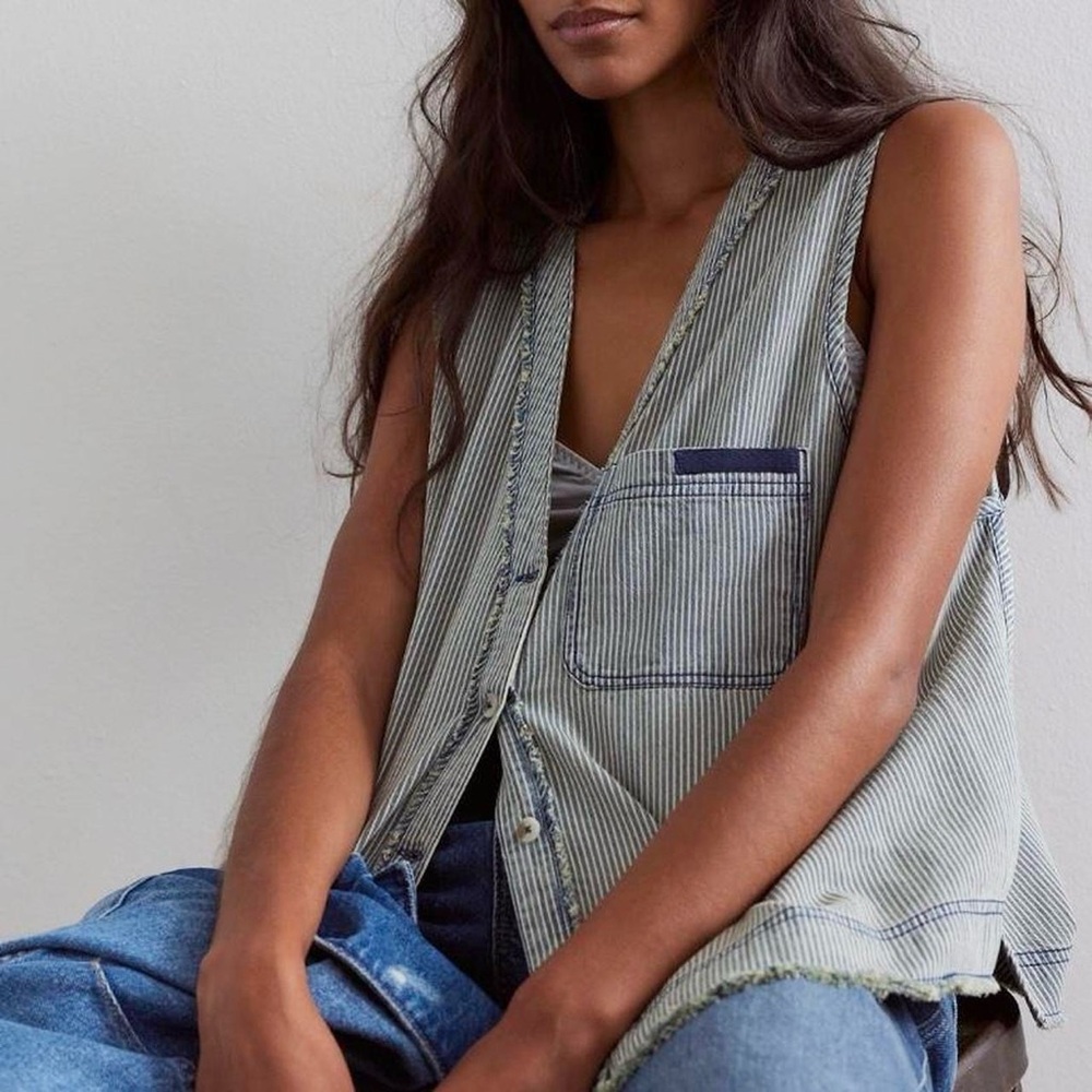NWT Free People We the Free South Side Tank in Indigo Railroad Stripe - M - Picture 1 of 9